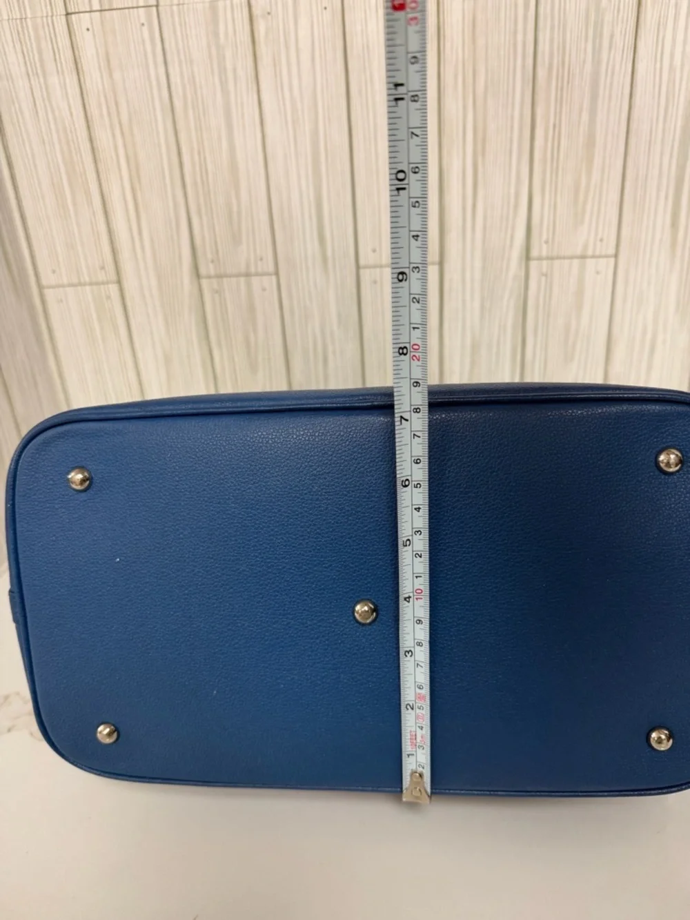 MCM Blue Leather Satchel Bag Gold Hardware Structured Top Handle Purse Dome Bag